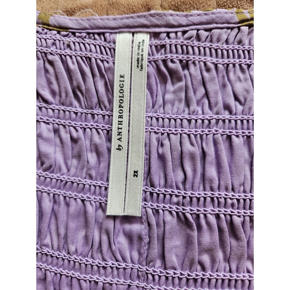 Anthropologie Peregrine Purple Green V-Neck Button Front Smocked Midi Dress 2X - Picture 7 of 10